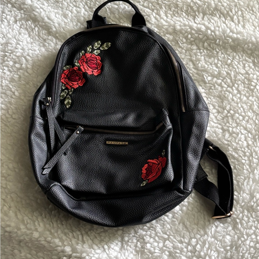 RAMPAGE Black Backpack with Red Floral Embroidery